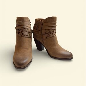 Fergie Tan Ankle Booties with Cut-Out Design